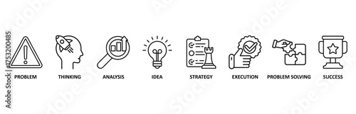 Solution banner web icon vector illustration foricons of problem, thinking, analysis, idea, strategy, execution, problem-solving, success