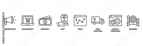 Shopping banner web icon vector illustration foricon of promotion, ecommerce, payment, gift, price, free shipping, loyalty, reward
