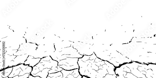 Cracked dry soil texture background in black and white. Drought land surface showing parched earth and environmental dryness. Perfect for climate change, desert, and natural texture design themes.