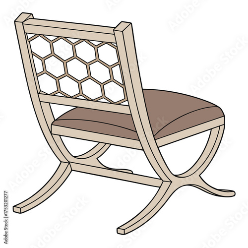 An illustration of a wooden chair with a distinct curved "X" base a style often associated with the sella curulis or campaign furniture.