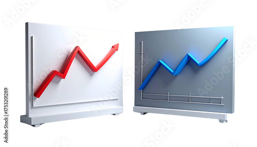 3D Line Graph on Board Bundle, Two Variations, Isolated on Transparent Background