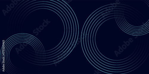 Blue abstract background with glowing circles. Swirl circular lines pattern. Geometric spiral. Twirl element. Modern graphic design. Futuristic technology concept.