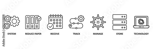 Document management banner web icon vector illustration foricon of system, reduce paper, receive, track, manage, store, cloud and technology