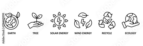 Environment banner web icon vector illustration foricon of earth, tree, solar energy, wind energy, recycle, ecology