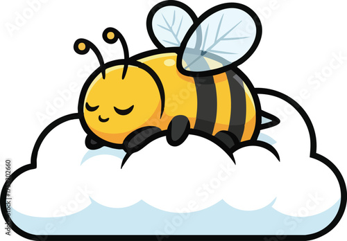 Cute Bee Sleeping on a Cloud Illustration 1.