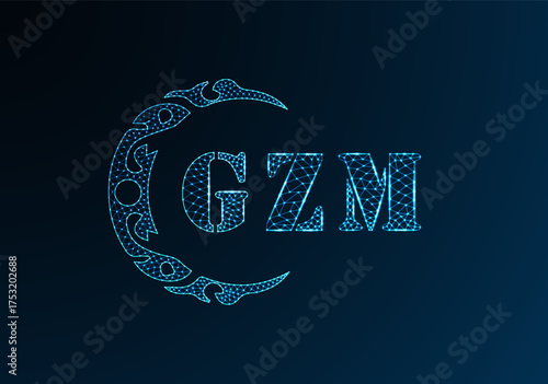 Low poly letter logo GZM design. GZM letter logo low poly vector design on blue color gradient background. GZM logo low poly design