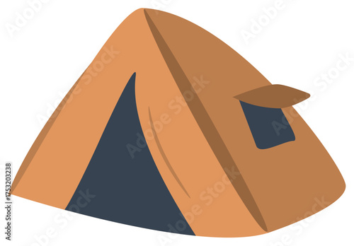 Camping cartoonstyle brown tent with a navy blue opening for outdoor adventures. Fits outdoor, camping, nature, and adventurethemed designs.