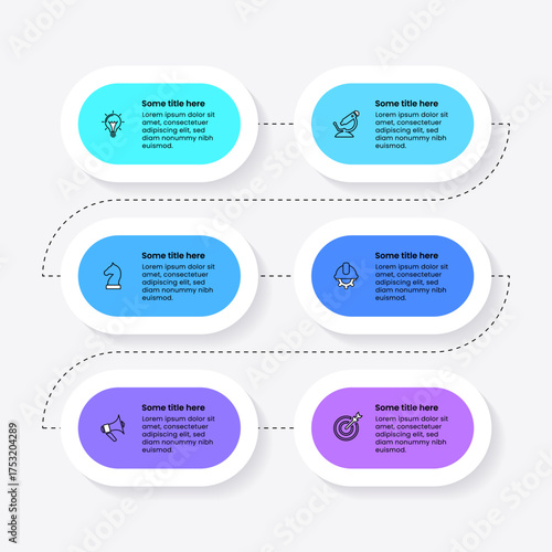 Infographic template. 6 connected banners with icons