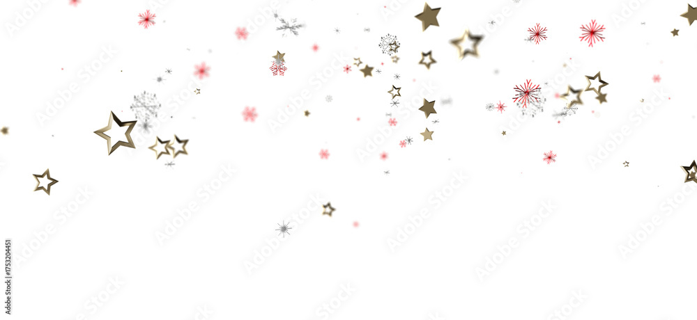 Naklejka premium Festive gold stars and snowflakes falling on a white background. Ideal for Christmas, New Year and other holiday projects. Perfect for design, c