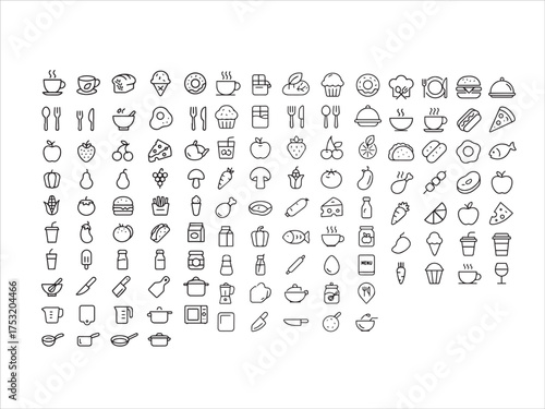 Extensive Outline Icon Set for Food, Cooking, and Dining