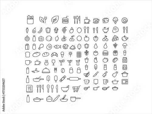Massive Outline Icon Set for Food, Cooking, Dining, and Grocery