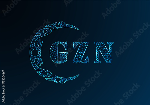 Low poly letter logo GZN design. GZN letter logo low poly vector design on blue color gradient background. GZN logo low poly design