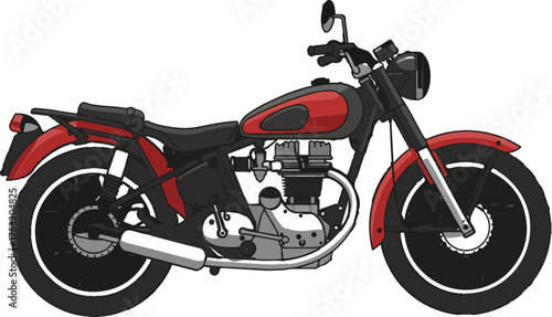 Classic motorcycle with red accents parked against a dark background