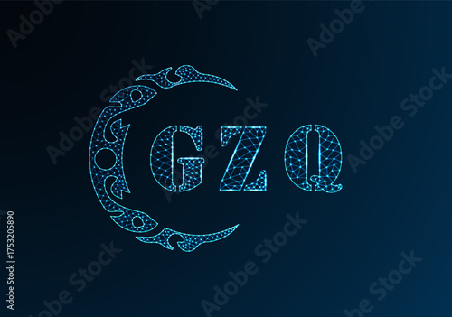 Low poly letter logo GZQ design. GZQ letter logo low poly vector design on blue color gradient background. GZQ logo low poly design