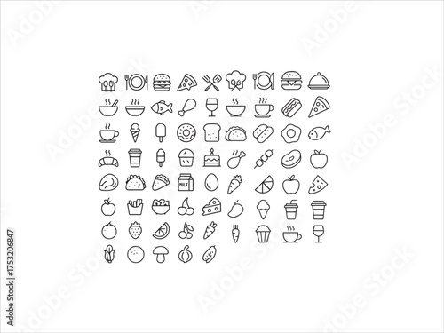 Outline Icon Set for Restaurant Menu and Food Items