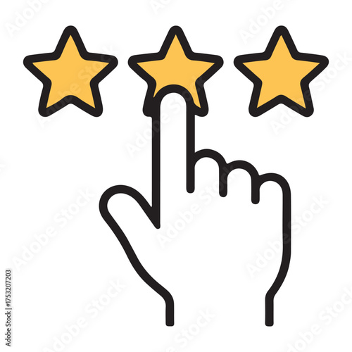 Hand pointing to a star rating, customer feedback and satisfaction concept