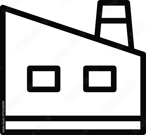 a simple black line drawing of a factory building