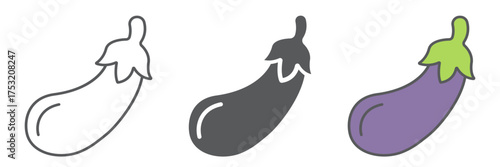 Eggplant icon, fruits and vegetables, grocery sign, vector graphics, a linear pattern on a white background. editable stroke