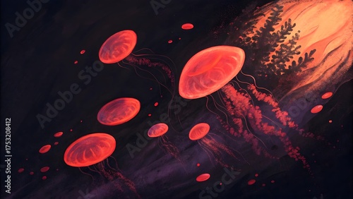 Red blood cells flowing through a dark cosmic environment
