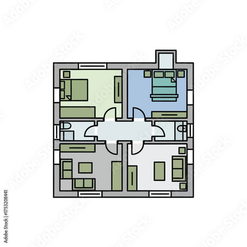 Flat floor plan blueprint vector illustration of apartment architecture structure design layout