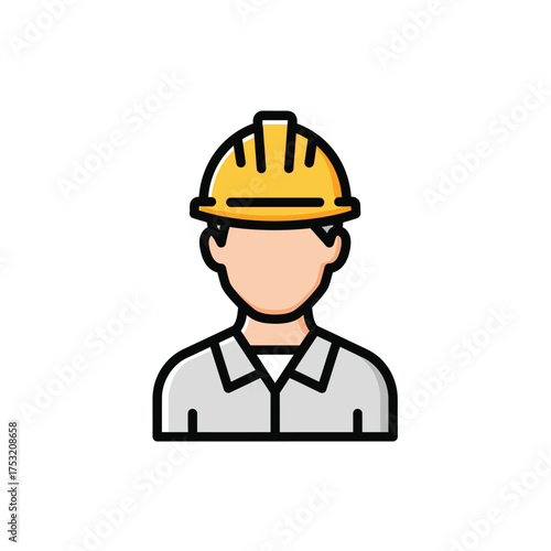 Construction Worker Illustration with Yellow Hard Hat Safety Gear Icon Design Vector