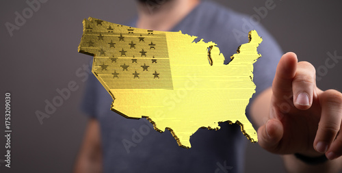 USA map, golden hologram, t...