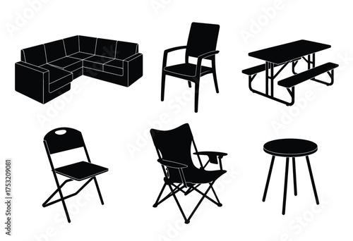 Vector illustration set of various furniture pieces scalable eps graphic for general use silhouette vector illustration white background