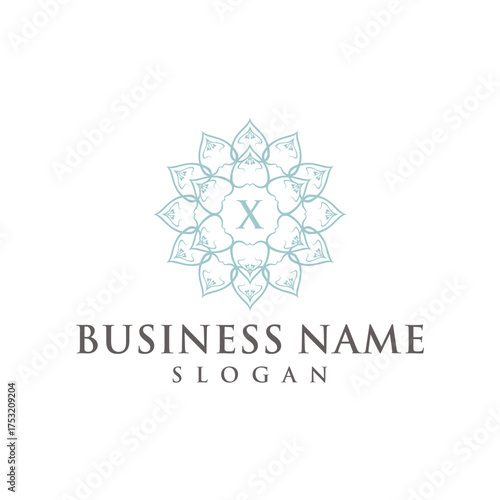 Letter X flower lotus leaves blooming logo design. pattern icon vector template.