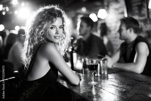 Woman enjoying glass of red wine at a bar