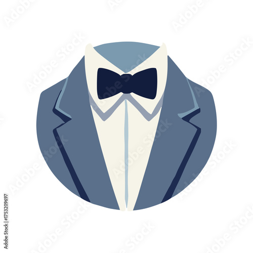 Flat Illustration of Formal Suit with Bowtie on White Background