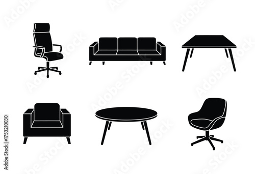 Scalable vector illustrations set of furniture icons for eps and general use silhouette vector illustration white background