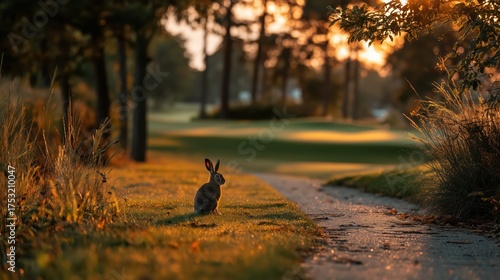 Animals on the golf course in autumn- hare