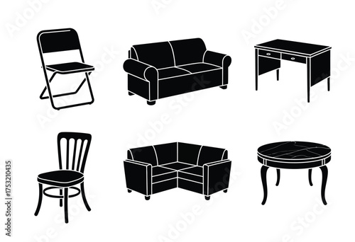 Vector illustration set of furniture icons scalable eps for interior design and decor projects silhouette vector illustration white background
