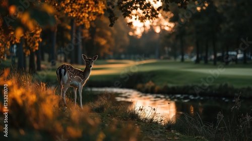 Animals on the golf course in autumn- deer
