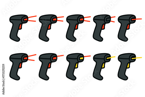 Cartoon infrared thermometers with red and yellow laser pointers