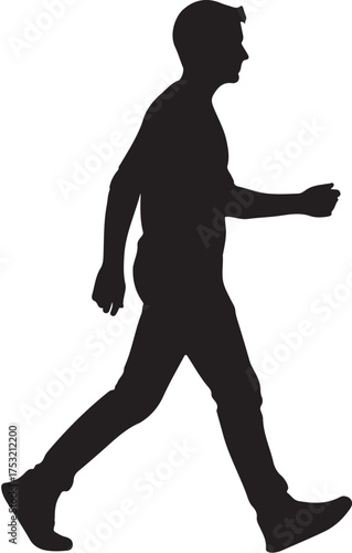 Silhouette of a man walking confidently with his arms down