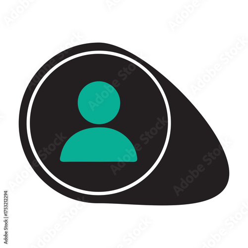 Simple teal silhouette of a person inside a black circle with a white outline