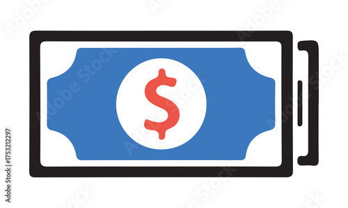 Stylized illustration of a blue banknote with a red dollar sign