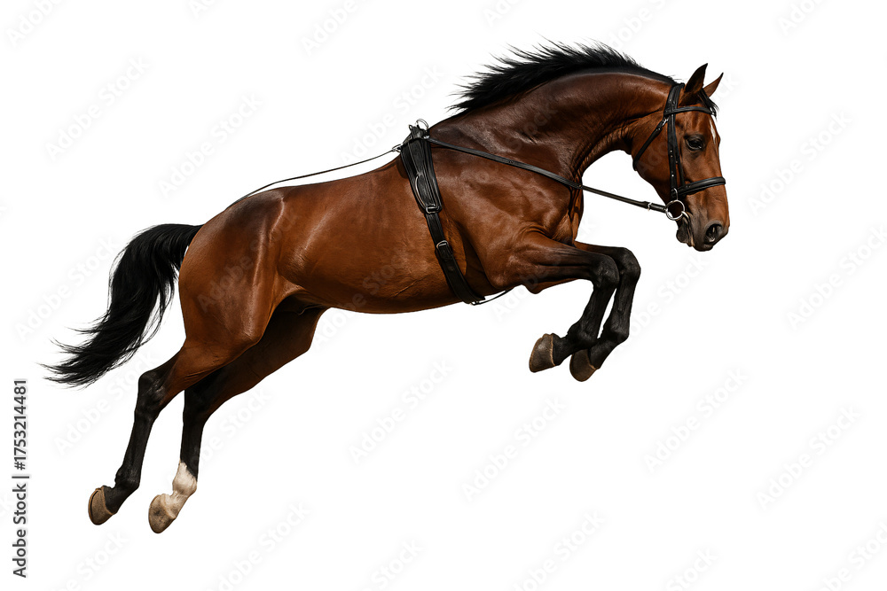 Obraz premium Brown horse jumping. Sport. Power. Motion.