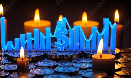 Dramatic stock chart candles glow with finance