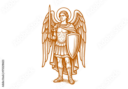 Angel hand drawn simple engraved vector illustration
