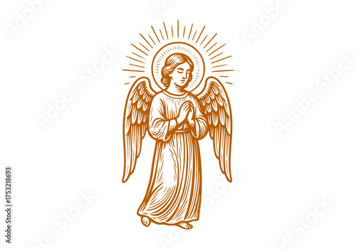 Angel hand drawn simple engraved vector illustration