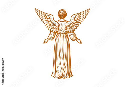 Angel hand drawn simple engraved vector illustration