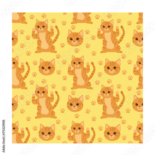 adorable orange cat seamless wallpaper with paw print background perfect for pattern design textile gift wrap and cute animal themed art projects