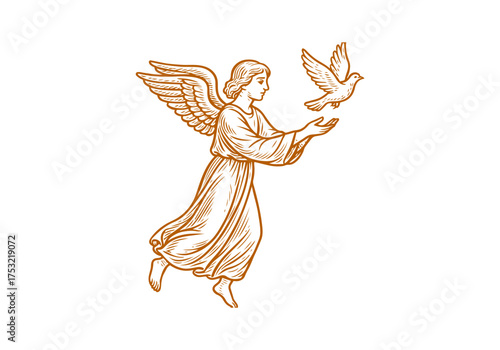 Angel hand drawn simple engraved vector illustration