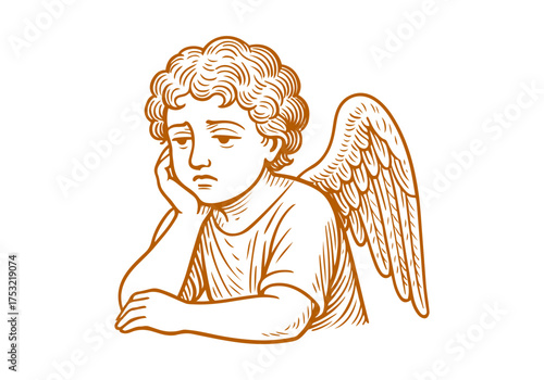 Angel hand drawn simple engraved vector illustration