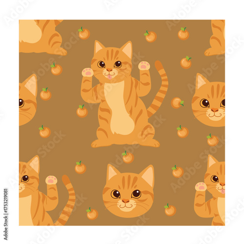cute cat seamless pattern orange tabby kitten vector background for wrapping paper textile and wallpaper design