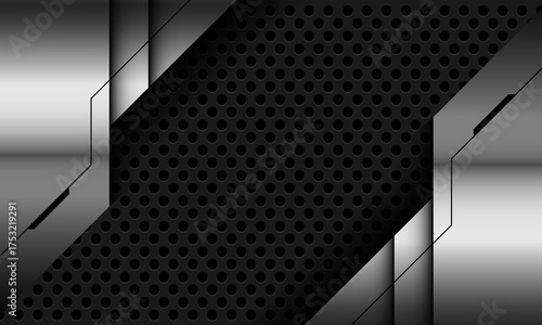 Abstract metallic dark circle mesh black shadow geometirc design modern futuristic technology background vector