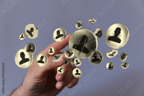 Hand touching network icons...