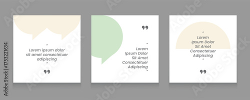 Quote frames blank templates set. Set of speech bubble quotes template. Textbox isolated on a color background. Testimonials text in brackets, citation empty quote bubbles.